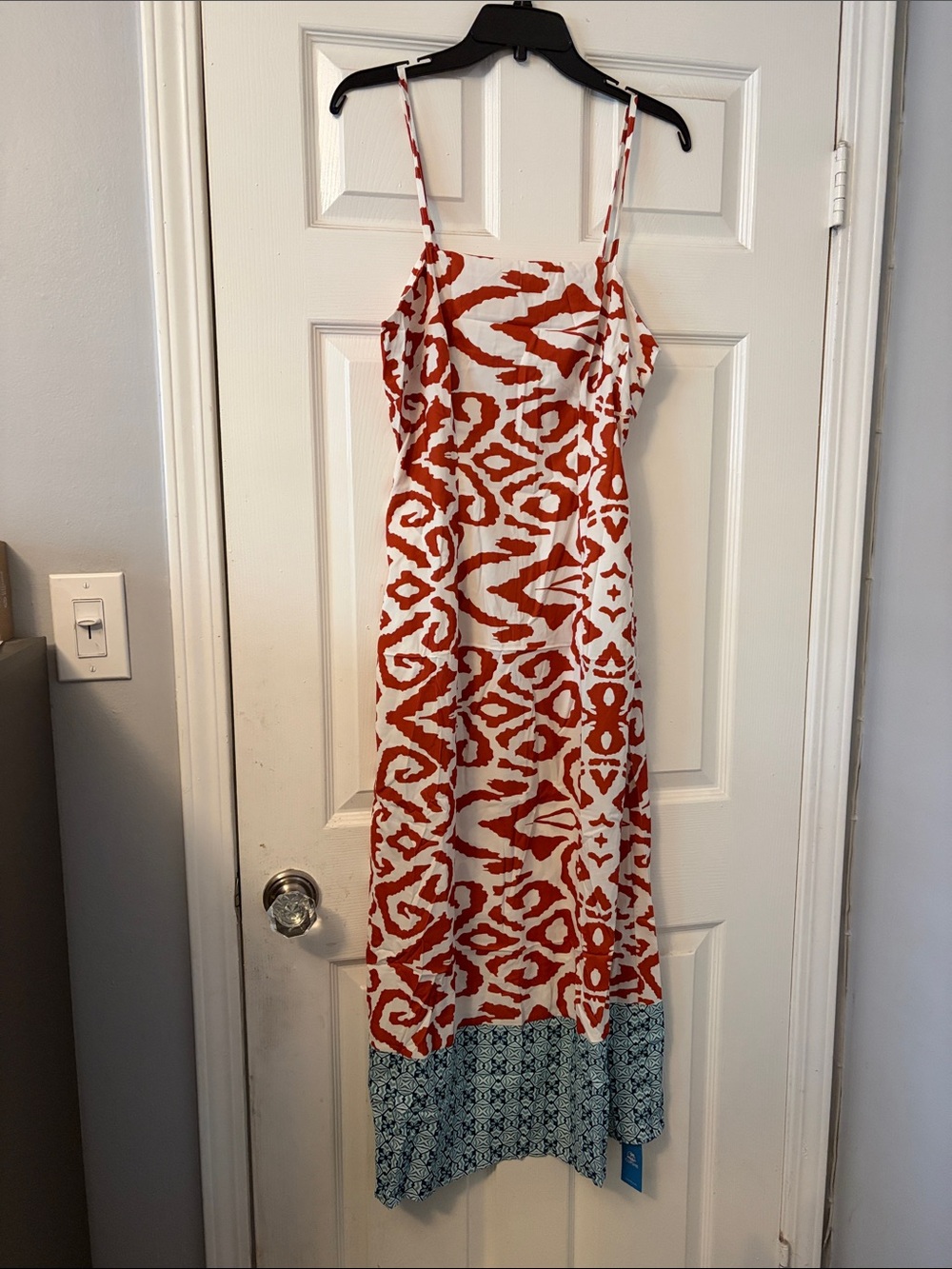 Cupshe brown & White Printed Maxi Dress with Blue Hem